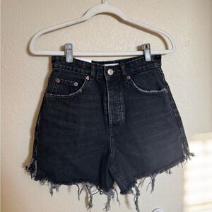 ZARA Denim Shorts Sz 4 Raw Hem Black New‎